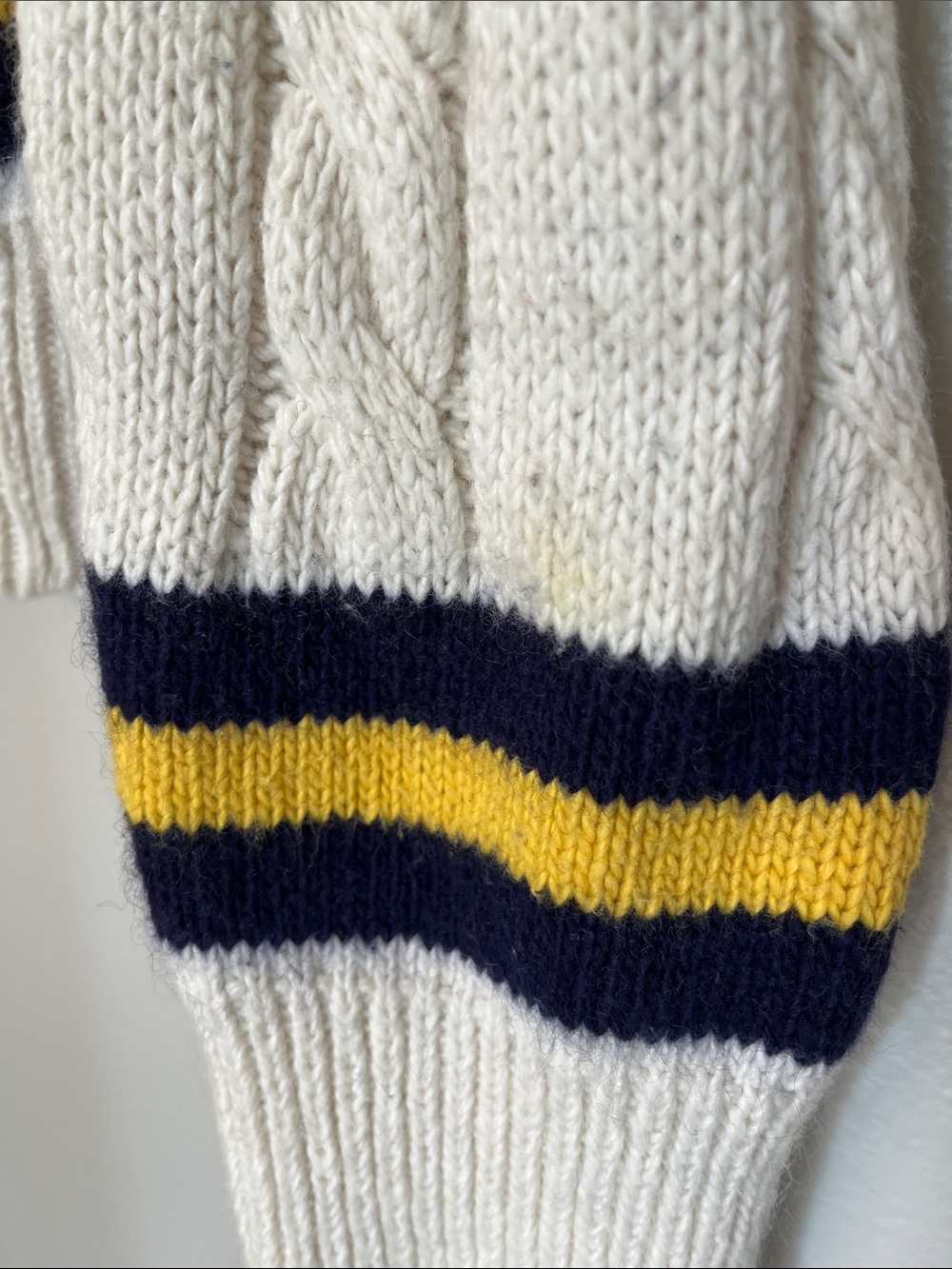 Polo by Ralph Lauren Cream Cricket Cable-Knit V-Neck Sweater with Navy & Yellow - Picture 10 of 17